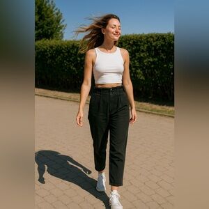 Free People high waisted paper bag Pleated Trouser Pants 8 medium gray tapered